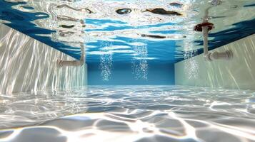 Underwater pipe system in a room with water photo