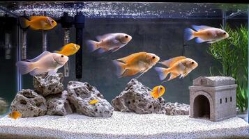 Fish in aquarium with rocks and gravel photo