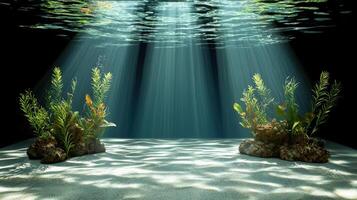 Underwater scene with sunlight and plants photo