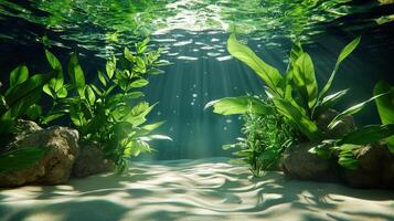 Underwater scene with plants and sunlight photo