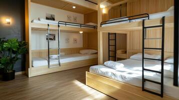 A bunk bed with two beds and a ladder photo
