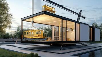 A house being built on a floating platform photo