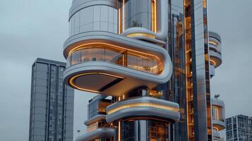 A futuristic building with a curved design photo