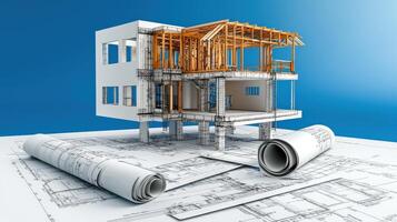 Architectural drawings and construction plans photo
