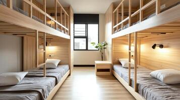 A bunk bed with two beds in a room photo
