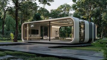 A futuristic house in the woods photo