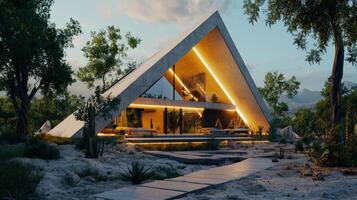 A triangle shaped house in the desert photo