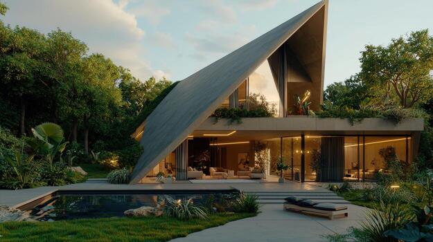 A modern house in the woods with a pool photo