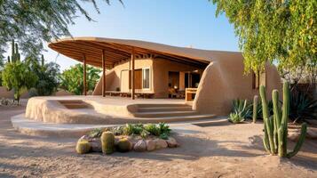 A house made of mud and cactus plants photo