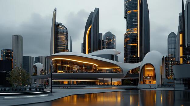 A futuristic city with a futuristic architecture photo