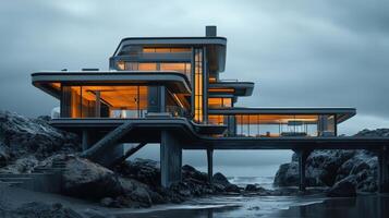 A modern house on the shore of the ocean photo