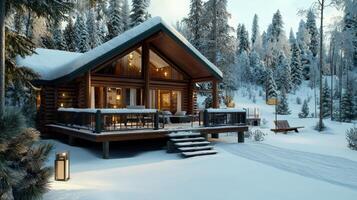 A log cabin in the snow photo