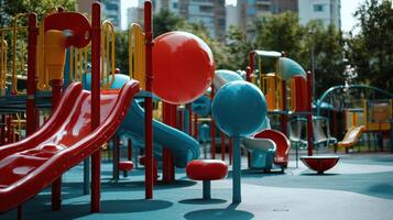 A colorful playground with slides and balls photo