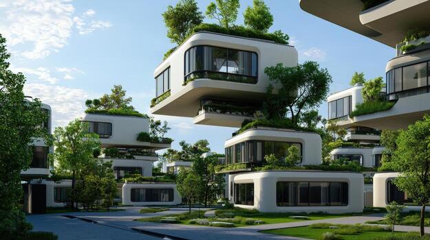Modern architecture with trees growing on the roof photo