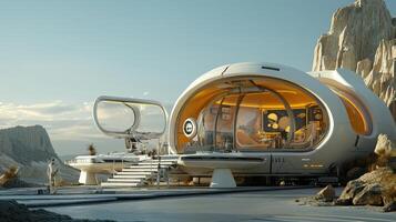 A futuristic house on a mountain top photo