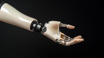 A robotic hand with a metal arm and a robotic hand photo