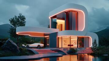 Modern house with a car in the driveway photo