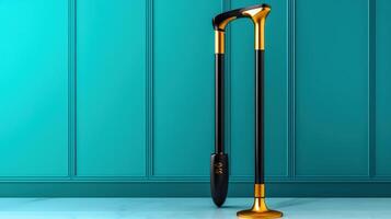 A cane with a gold handle and a black handle photo