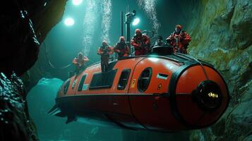 A submarine is being used to explore a cave photo