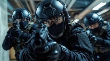 Swat team in action with guns photo