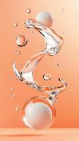 Water splash on orange background 3d illustration photo