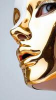 A woman's face with a gold mask on it photo