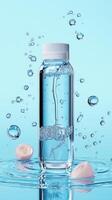 A bottle of water with bubbles and a pink toothbrush photo