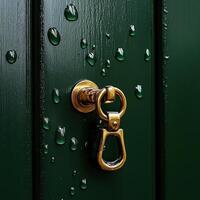 A door with a lock and water droplets on it photo