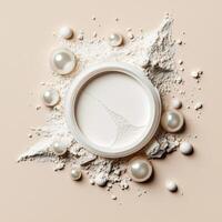 A white powder and pearl powder on a beige background photo