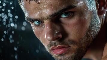 A man with blue eyes is looking at the camera photo