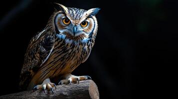 An owl is sitting on a branch photo