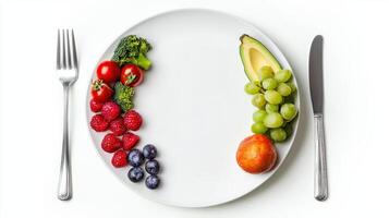 A plate with fruit and vegetables on it photo