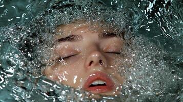 A woman is submerged in water photo