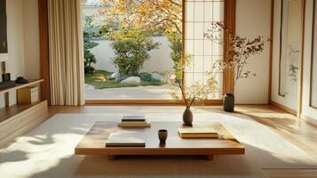 A living room with a wooden floor and a large window photo