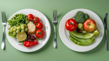 Two plates with different types of food on them photo