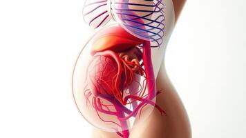 The human body is shown with the heart and blood vessels photo