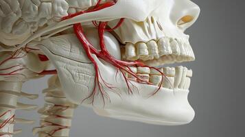 The human head and neck with a red blood vessel photo