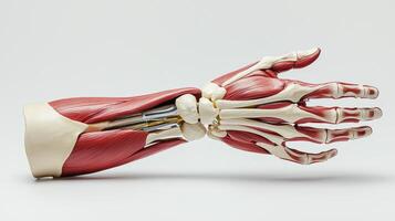 A model of a human hand with muscles and tendons photo