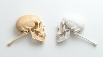 Two human skulls on a white background photo