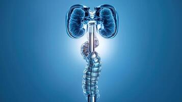 The human kidney is shown in a blue background photo