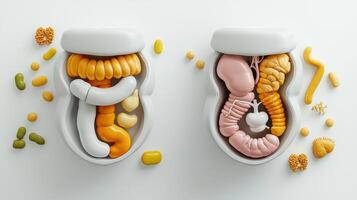 The human digestive system, with the stomach and intestines photo