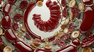 A circular arrangement of red and white food photo