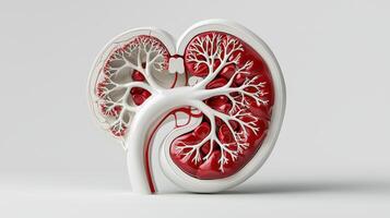 The human kidney is shown in a 3d model photo