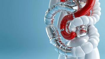 A 3d model of a human body with a red and white organ photo