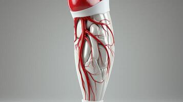 The human leg with a red and white vein photo