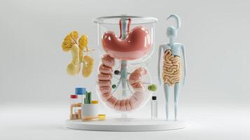 A model of a human body with organs and other items photo