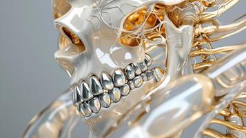 A 3d model of a human skeleton with gold bones photo