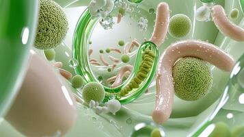 A green and white background with many different types of bacteria photo