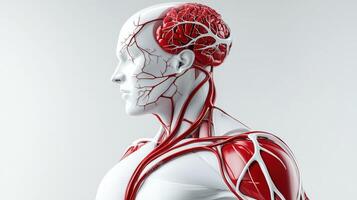 The human body is shown with a red and white vascular system photo