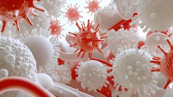 A group of red and white viruses photo